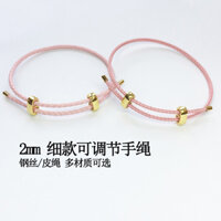 Vòng tay da dây thép mỏng 2mm, tương thích với trang sức vàng cứng 3D, dây tay, hạt may mắn, dây đỏ
