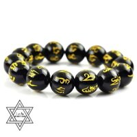 Vòng tay đá đen khắc chữ Phạn size 12mm