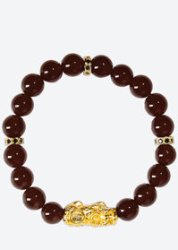 Vòng tay đá Garnet charm tỳ hưu bọc vàng 24k Ngọc Quý Gemstones