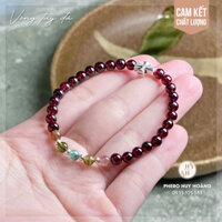 Vòng tay đá Garnet kết hợp Tourmaline và Thánh Giá bạc - VT003