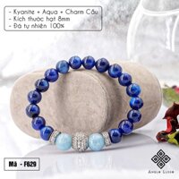 Vòng tay đá Kyanite 8mm mix đá  Aquamarine + Charm cầu chế tác tự nhiên cao cấp ANQLO