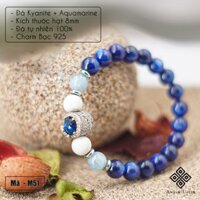 Vòng tay đá Kyanite 8mm mix Charm Bạc + đá Aquamarine chế tác tự nhiên cao cấp ANQLO