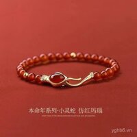 Vòng tay đá mã não đỏ năm con rắn 2025 cho phụ nữ, vòng tay rắn zodiac tinh tế sang trọng nhẹ nhàng, quà sinh nhật