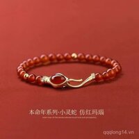 Vòng tay đá mã não đỏ năm con rắn 2025 cho phụ nữ, vòng tay rắn zodiac tinh tế sang trọng nhẹ nhàng, quà sinh nhật