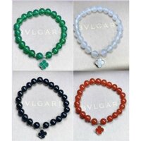 Vòng tay đá mã não mix cỏ 4 lá bọc bạc mang lại may mắn bình an