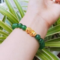 Vòng tay đá Mã Não Xanh chất lượng 3A mix tỳ hưu Vàng