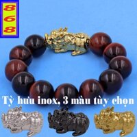 Vòng tay đá mắt hổ Đỏ Đen 16 ly ( size XXL ) Mix Tỳ Hưu inox - Chuỗi size lớn
