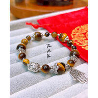 Vòng tay đá măt hổ mix charm Diện Phật vòng tay bình an