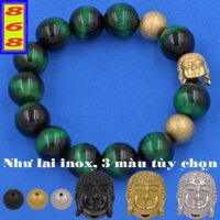 Vòng tay đá mắt hổ xanh lá 14 ly ( size lớn ) charm đầu Phật tổ như lai - Hợp mệnh Hỏa, mệnh Mộc