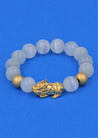 Vòng tay Đá Mắt Mèo Trắng 12 ly - cẩn Tỳ Hưu Phong Thủy inox vàng VMETTHHBV12 - hợp mệnh Kim, mệnh Thủy - không kèm hộp