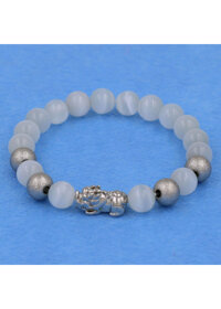 Vòng tay đá mắt mèo trắng 8 ly - cẩn Tỳ Hưu inox bạc VMETTHTB8 - hợp mệnh Kim, Thủy