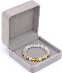 Vòng tay đá mắt mèo trắng 8 ly - cẩn Tỳ Hưu inox vàng VMETTHVB8  hộp nhung - hợp mệnh Kim, Thủy