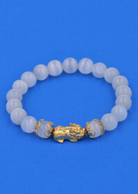 Vòng tay Đá Mắt Mèo Trắng 8 ly - cẩn Tỳ Hưu Phong Thủy inox vàng VMETTHHKV8 - hợp mệnh Kim, mệnh Thủy - không kèm hộp