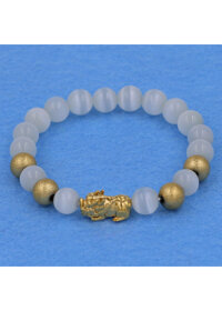 Vòng tay đá mắt mèo trắng 8 ly - cẩn Tỳ Hưu inox vàng VMETTHVB8 - hợp mệnh Kim, Thủy