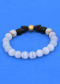 Vòng tay Đá Mắt Mèo Trắng size 8 ly, 10 ly, 12 ly - Vòng tay Tỳ Hưu Đôi inox đen VMMTTHHEV8 - hợp mệnh Kim, mệnh Thủy - không kèm hộp - 8 ly