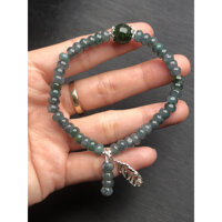 Vòng tay đá ngọc cẩm thạch mix hạt đá diopsite 10mm  charm bạc