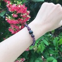 Vòng tay đá núi lửa (obsidain) phối đá tím