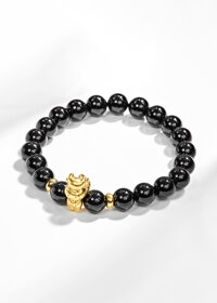 Vòng Tay Đá Obsidian Charm 12 Con Giáp Bạc Mạ Vàng 24K Mệnh Thủy, Môc - Ngọc Quý Gemstones - Sửu