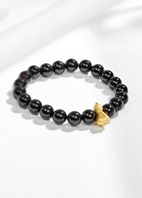 Vòng Tay Đá Obsidian Charm 12 Con Giáp Bạc Mạ Vàng 24K Mệnh Thủy, Môc - Ngọc Quý Gemstones - Dậu