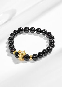 Vòng Tay Đá Obsidian Charm 12 Con Giáp Bạc Mạ Vàng 24K Mệnh Thủy, Môc - Ngọc Quý Gemstones - Mùi