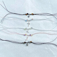 Vòng tay đá phong thuỷ dây chỉ mix charm