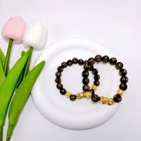 Vòng Tay Đá Tây Tạng Omani Màu Đen Phối Bi Kim Tiền & Tỳ Hưu - Vòng đôi Charm Phụ Kiện Thời Trang Phong Thủy Nam Nữ