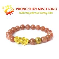 Vòng tay đá Thach Anh Dâu Tây 5A mix tỳ hưu và 1 hạt kim tiền Vàng