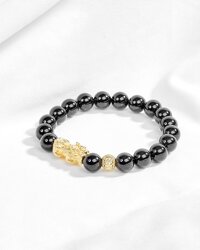 Vòng tay đá thiên nhiên phối tỳ hưu bạc mạ vàng 24k 8mm Ngọc Quý Gemstones - Obsidian đen