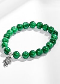 Vòng tay đá thiên nhiên phối bàn tay hamsa bạc - Ngọc Quý Gemstones - Cẩm Thạch