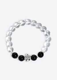 Vòng tay đá thiên nhiên phối charm kết đồng tâm size hạt 8mm - Ngọc Quý Gemstones - Thạch Anh Trắng Phối Obsidian
