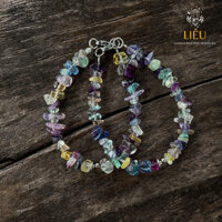 Vòng tay đá thô phối charm - Flourite