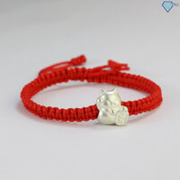 Vòng tay đan sợi chỉ đỏ may mắn charm bạc nguyên chất hình mèo thần tài LTN0338 - Trang Sức TNJ