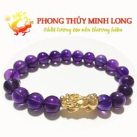 Vòng tay đá.thach anh tím chất lượng 5A mix Tỳ Hưu Vàng hợp người mệnh Hỏa và Thổ