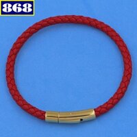 Vòng tay dây da đỏ móc vàng