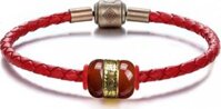 Vòng tay dây da Hạt Ngọc Mã Não bọc vàng 24K - Ancarat - Đỏ - Nam