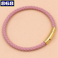 Vòng tay dây da hồng móc vàng