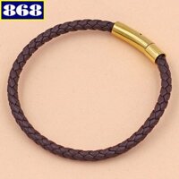 Vòng tay dây da nâu móc vàng