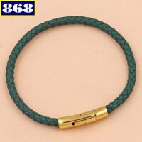 Vòng tay dây da xanh lá móc vàng