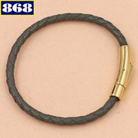 Vòng tay dây da xanh rêu 4 ly móc vàng