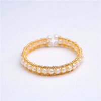 Vòng tay dây vàng quấn ngọc trai nước ngọt trắng thủ công retro 14k