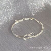 Vòng tay đôi bạc S925 cho phụ nữ, phong cách Ins, sang trọng nhẹ nhàng, cảm giác cao cấp đơn giản, trang sức đa năng, quà tặng cho bạn thân
