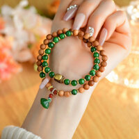 Vòng tay đôi màu xanh lá cây khô bằng gỗ đàn hương Vòng tay đôi Vòng tay Hoa Sen Mặt Dây Chuyền Phong Cảnh Phong Cách Trung Quốc mới Trang sức vòng tay nữ mới 5iu
