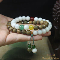 Vòng tay gỗ đàn hương xanh vintage 8mm, ngọc trắng Bodhi 8mm, vòng tay gỗ cầm tay Sunny Snow cho nam và nữ