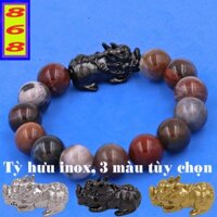 Vòng tay Gỗ Hóa Thạch 14 ly Mix Tỳ Hưu inox VGHTTHE14 - Hợp tất cả các mệnh - Phong thủy 868