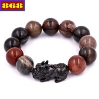 Vòng tay gỗ hóa thạch 16 ly tỳ hưu đen VGHTTHE16
