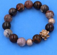 Vòng tay Gỗ Hóa Thạch size 12 ly charm Hoa Sen vàng hồng VGHTHSHBH12 - hợp tất cả các mệnh - không kèm hộp