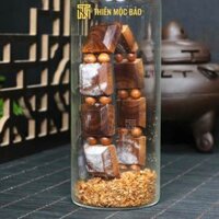 Vòng tay gỗ Hoàng Đàn tuyết Lạng Sơn bản lách mix hạt tròn cận chìm thấu quang | Thiên Mộc Bảo