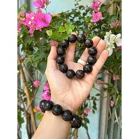 Vòng tay gỗ Mun sừng đen - Trạm khắc hoa văn (size 20mm)
