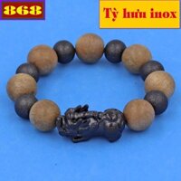 Vòng tay gỗ nam mộc 15 ly (size XXL) charm tỳ hưu inox đen