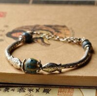Vòng tay gốm charm phối song ngư VGOM60 - Xanh lá đậm